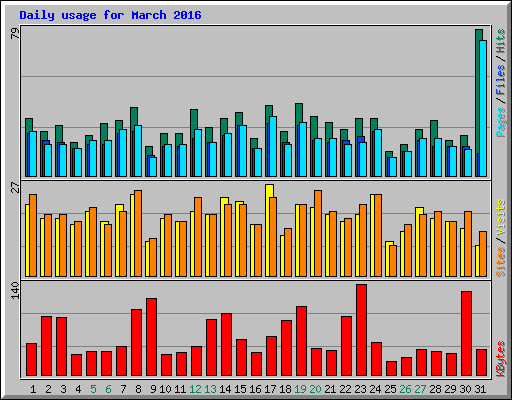 Daily usage for March 2016